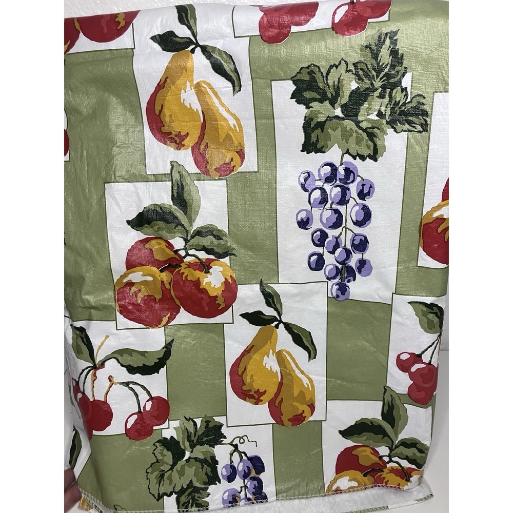 Vintage Vinyl Flannel Back Kitchen Tablecloth 52"x68" Rectangle Autumn Fruits